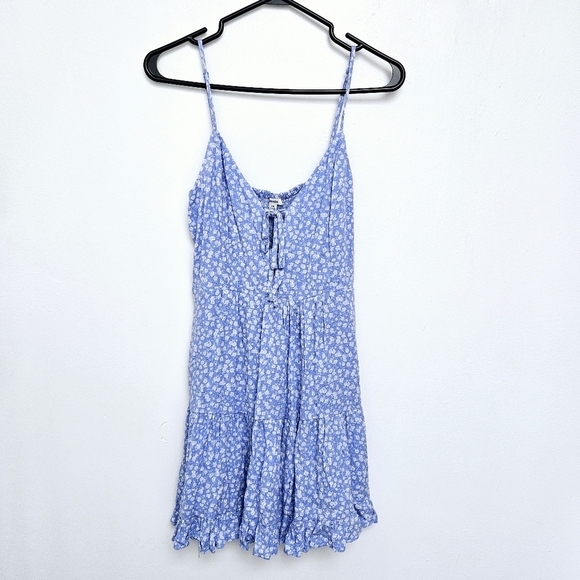 Garage Floral Blue Tiered Smocked Strap Sundress Sz Small - Picture 3 of 10